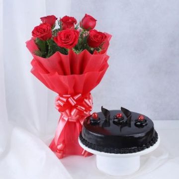 Chocolate Truffle Cake Half Kg with 6 Roses
