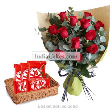12 Red Roses Bunch And 5 Nestle KitKat