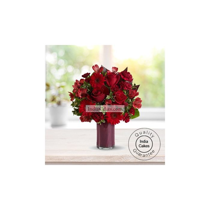 12 Red Gerberas & Red Rose Bunch Arrangement