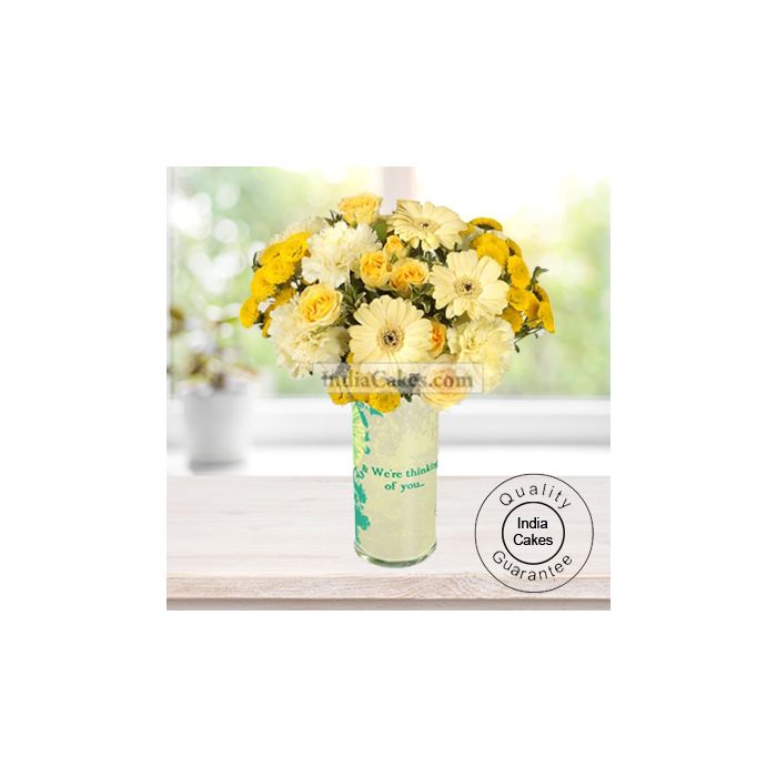 12 YELLOW GERBERAS WITH YELLOW CARNATIONS BUNCH