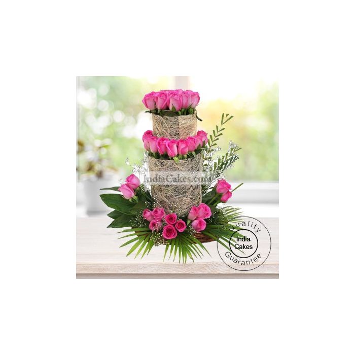 50 Pink Roses Basket Arrangement