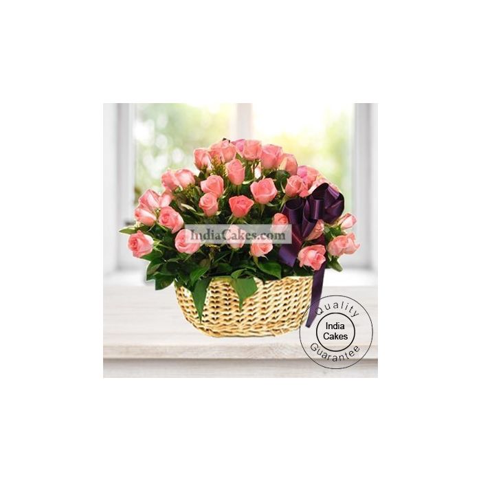 Arrangement Of 30 Pink Roses Basket