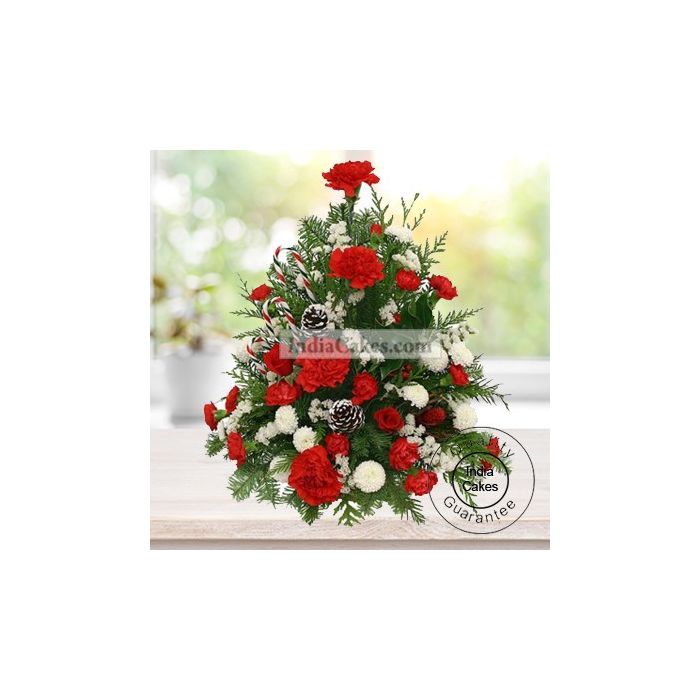 ARRANGEMENT OF RED ROSE,WHITE ROSE AND CARNATIONS
