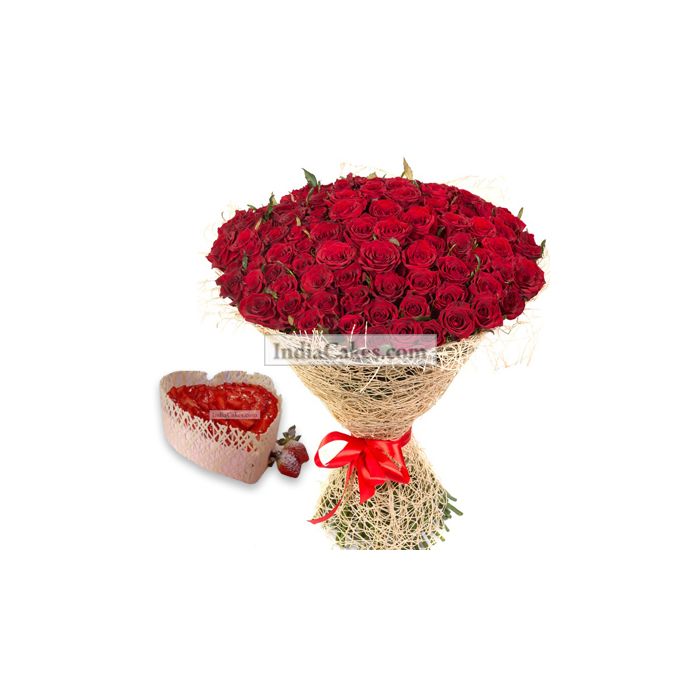 Bunch of 100 Roses and 1kg Cake