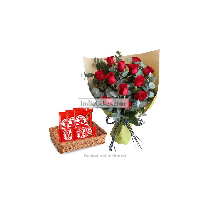12 Red Roses Bunch And 5 Nestle KitKat
