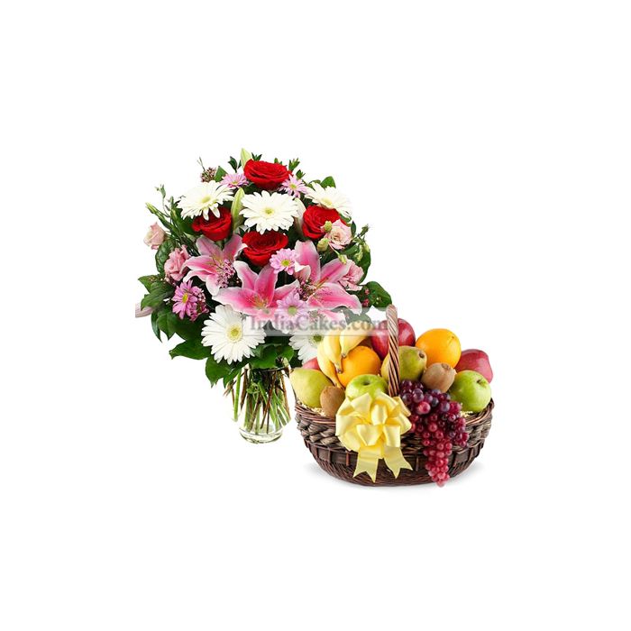 3 Kg Fresh Fruits and 20 Mix Flowers